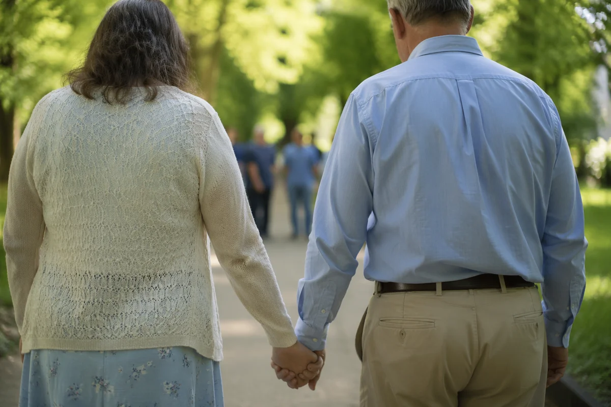 Middle-Aged Couple Praying Hand in Hand