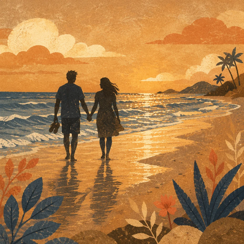 Romantic Beach Sunset Couple Silhouette