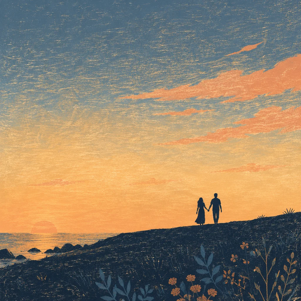 Romantic Beach Sunset Couple Silhouette