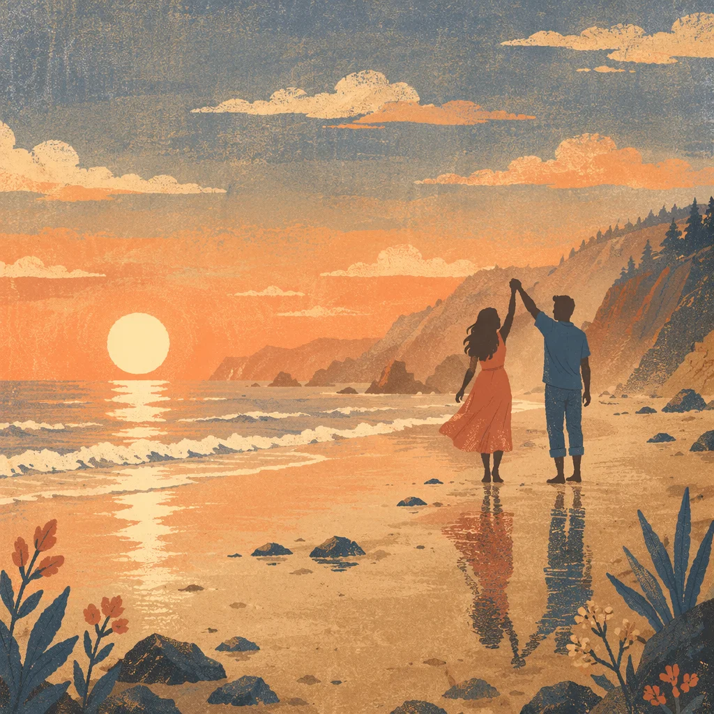Romantic Sunset Beach Couple Silhouette