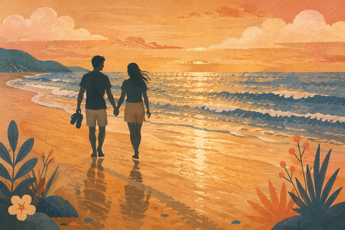 Romantic Beach Sunset Couple Silhouette