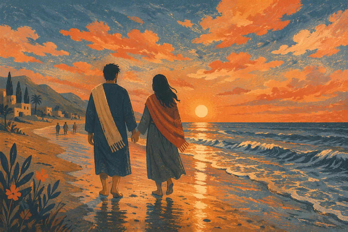 Couple Holding Hands on Sunset Shore