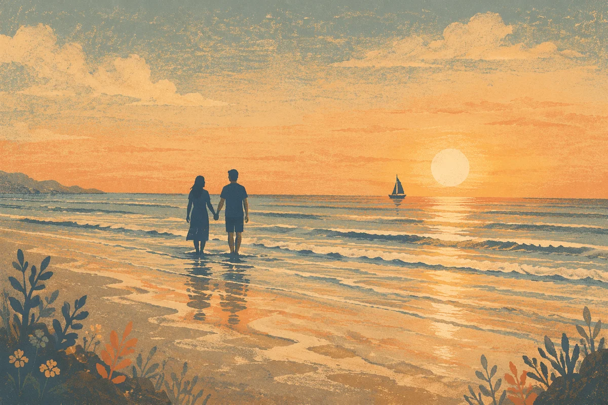 Couple Holding Hands at Sunset Beach