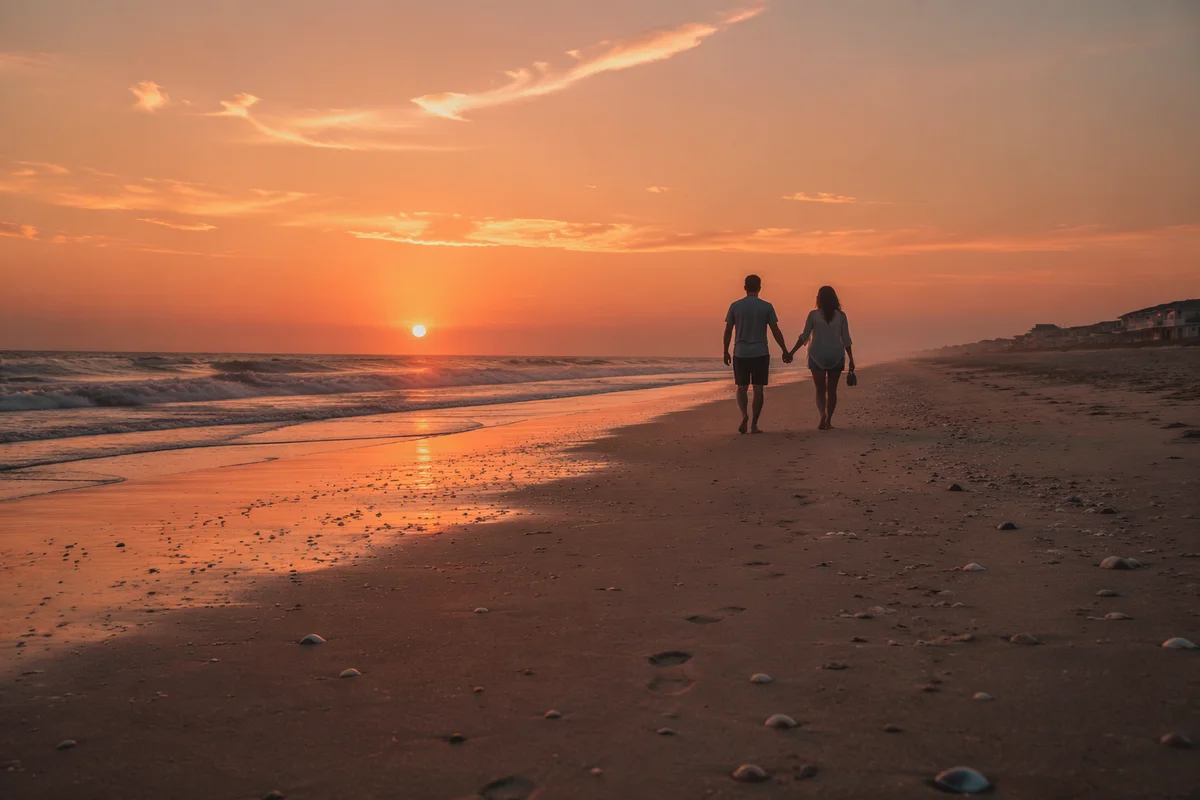 Couple Walking Hand in Hand at Sunset
