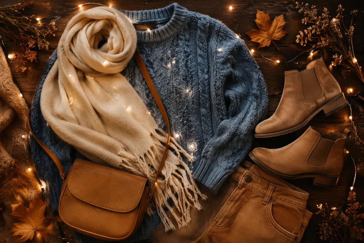 Cozy Autumn Outfit Flat Lay Evening Mood