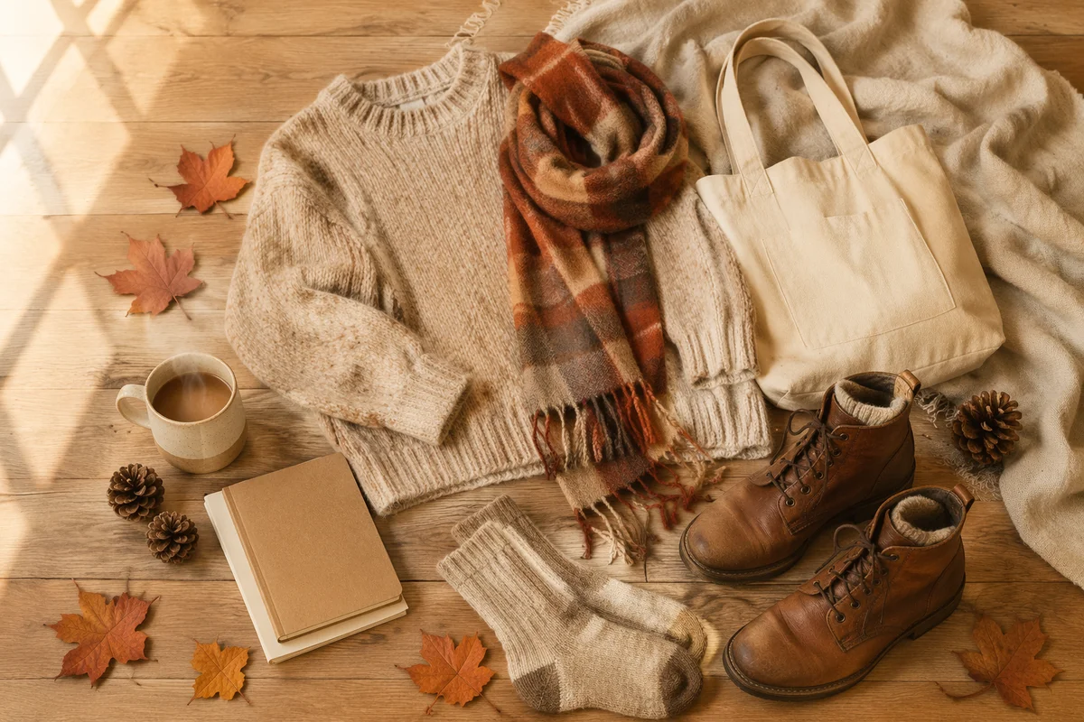 Cozy Autumn Outfit Flat Lay Scene