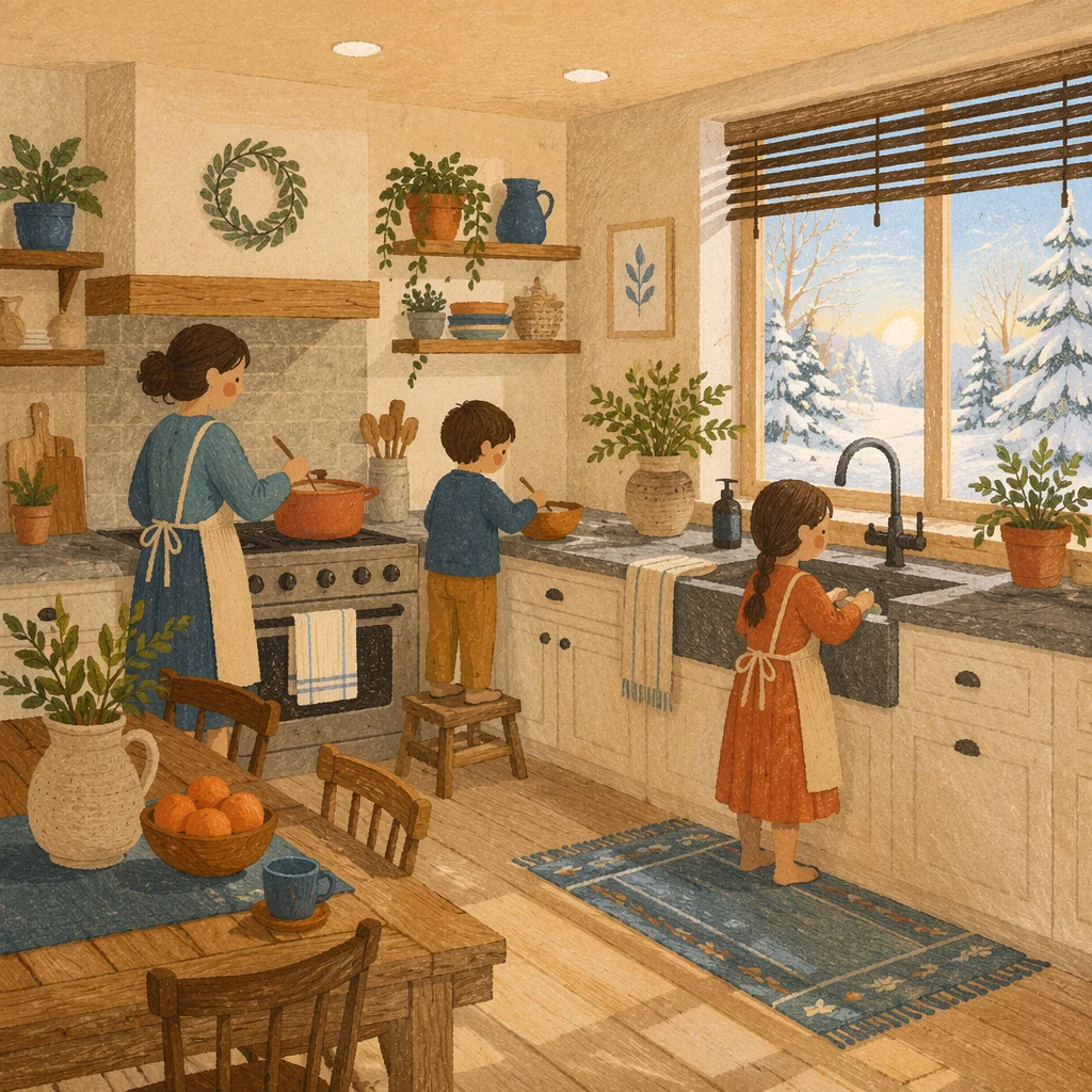 Cozy Winter Cabin Kitchen Window View