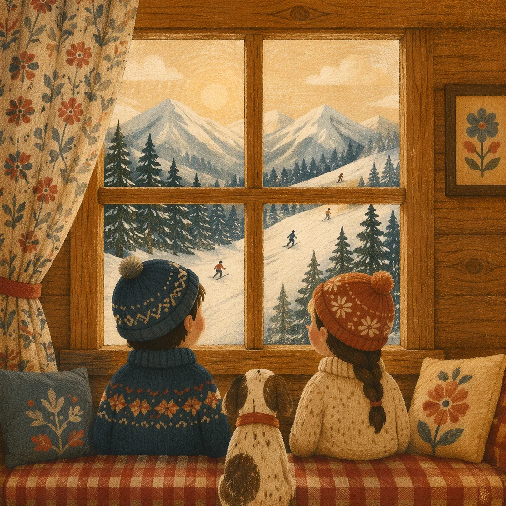 Cozy Alpine Cabin Window Winter View