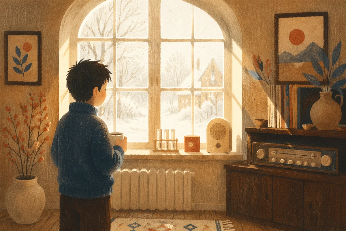Cozy Cabin Window With Snowy Morning View