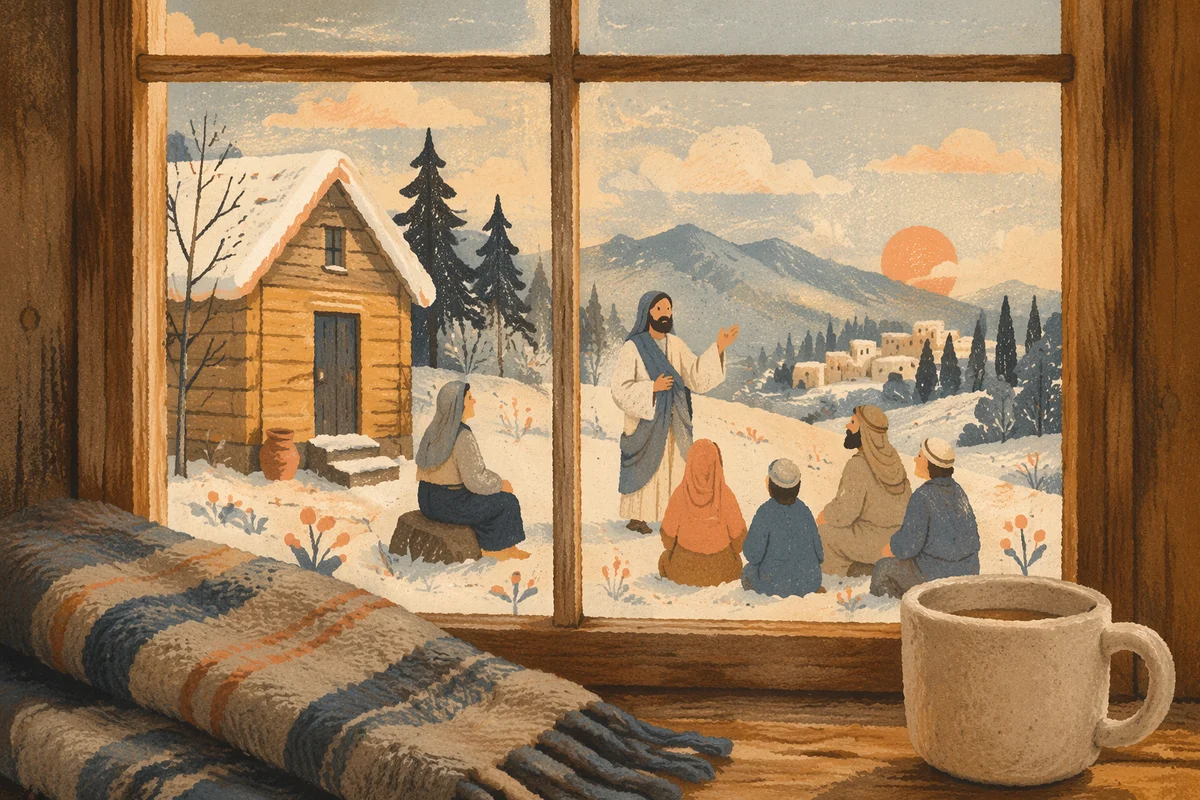 Cozy Cabin Window Snowy Winter View
