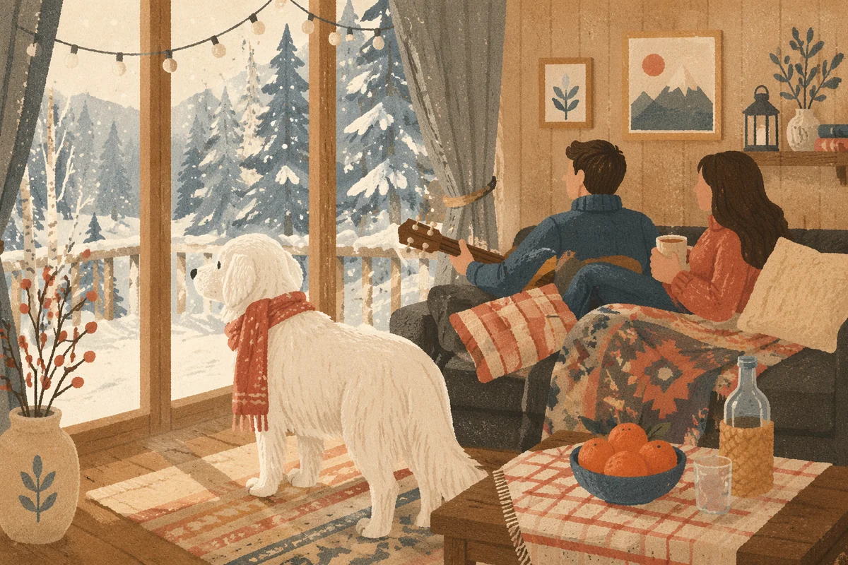 Cozy Cabin Window View with Snow