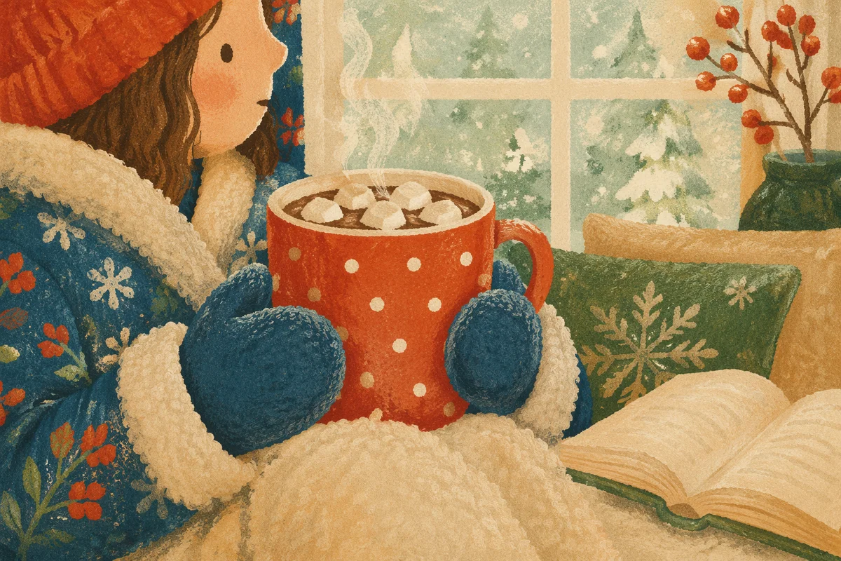 Cozy Cocoa Reading Nook in Winter