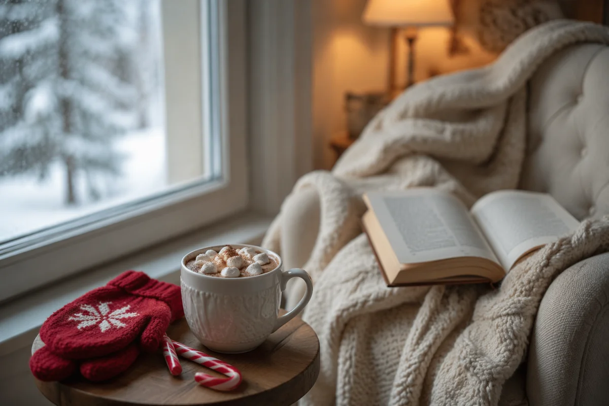 Cozy Winter Reading Nook With Hot Cocoa