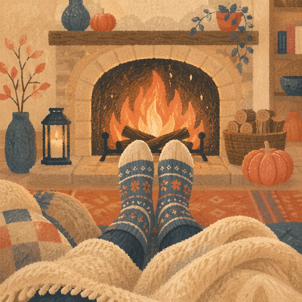 Cozy Wool Socks by Warm Fireplace
