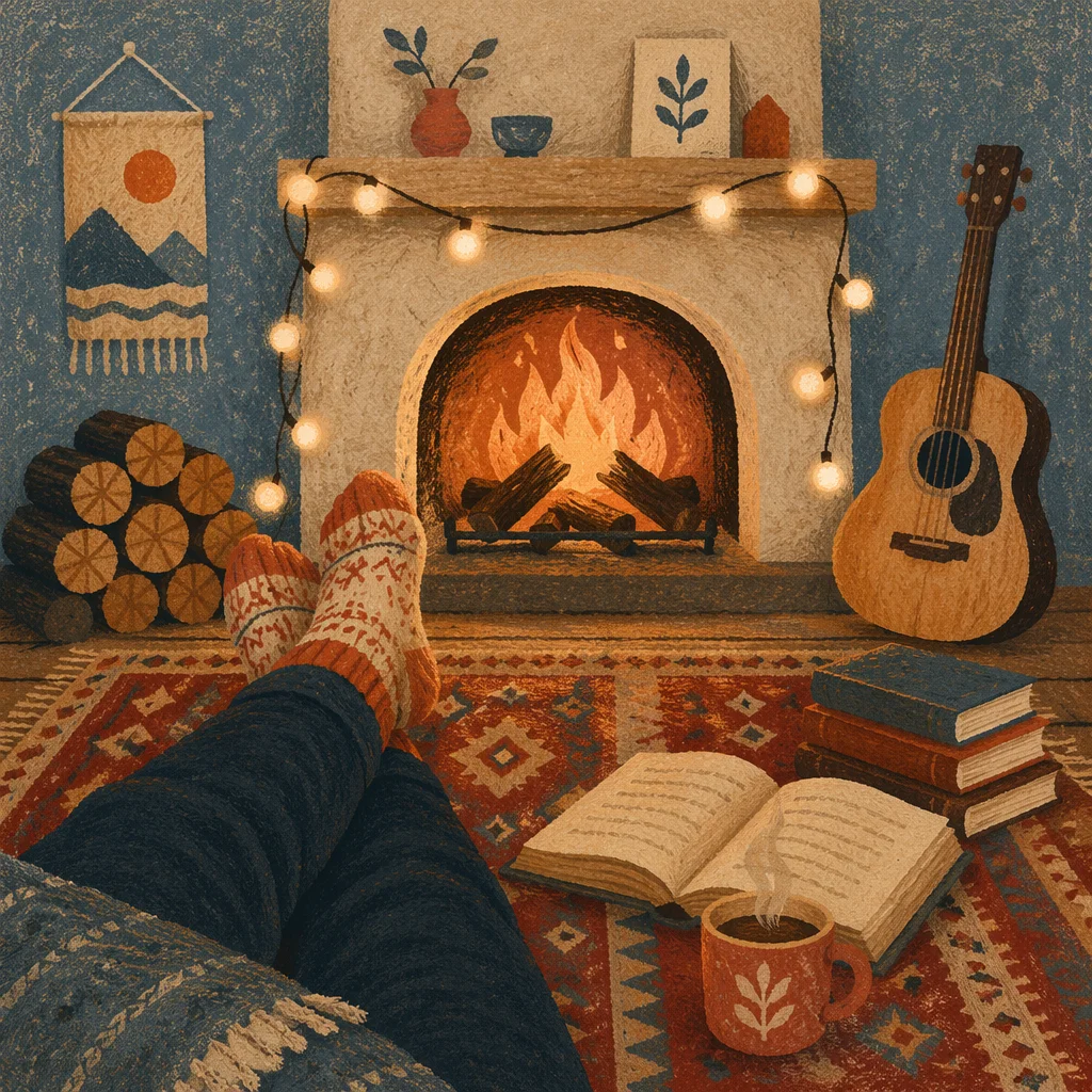 Cozy Wool Socks by Rustic Fireplace