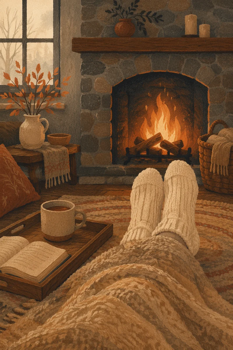 Cozy Knit Socks by Fireplace