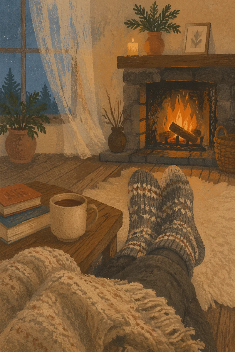 Cozy Socks by Fireplace Winter Evening