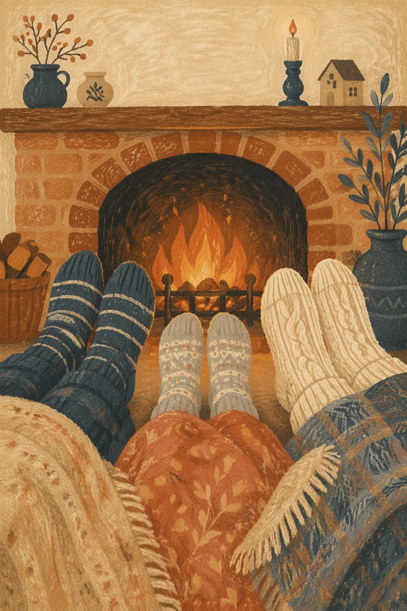 Cozy Socked Feet by Fireplace
