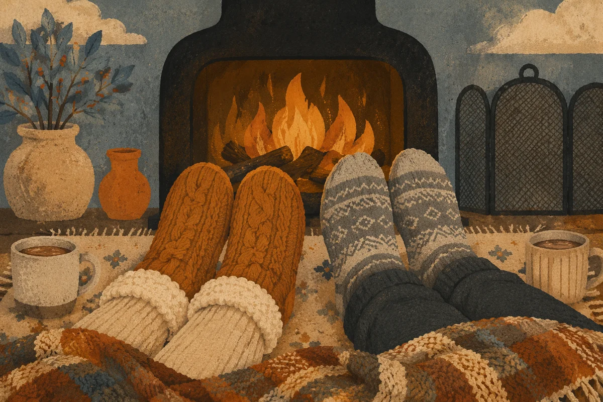 Cozy Socked Feet by Warm Fireplace