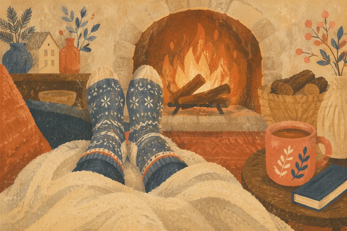 Cozy Wool Socks by Warm Fireplace