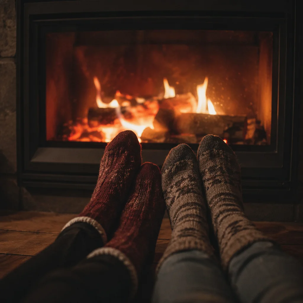 Cozy Sock Feet by Warm Fireplace