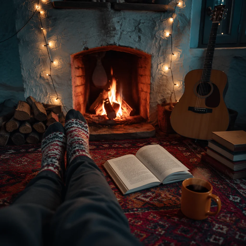Cozy Socks by Fireplace Winter Evening