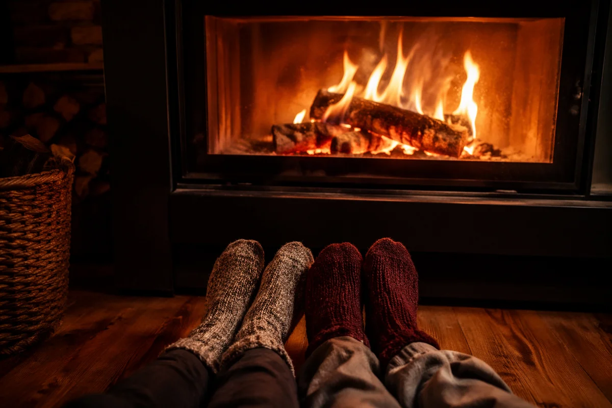 Cozy Sock Feet by Warm Fireplace