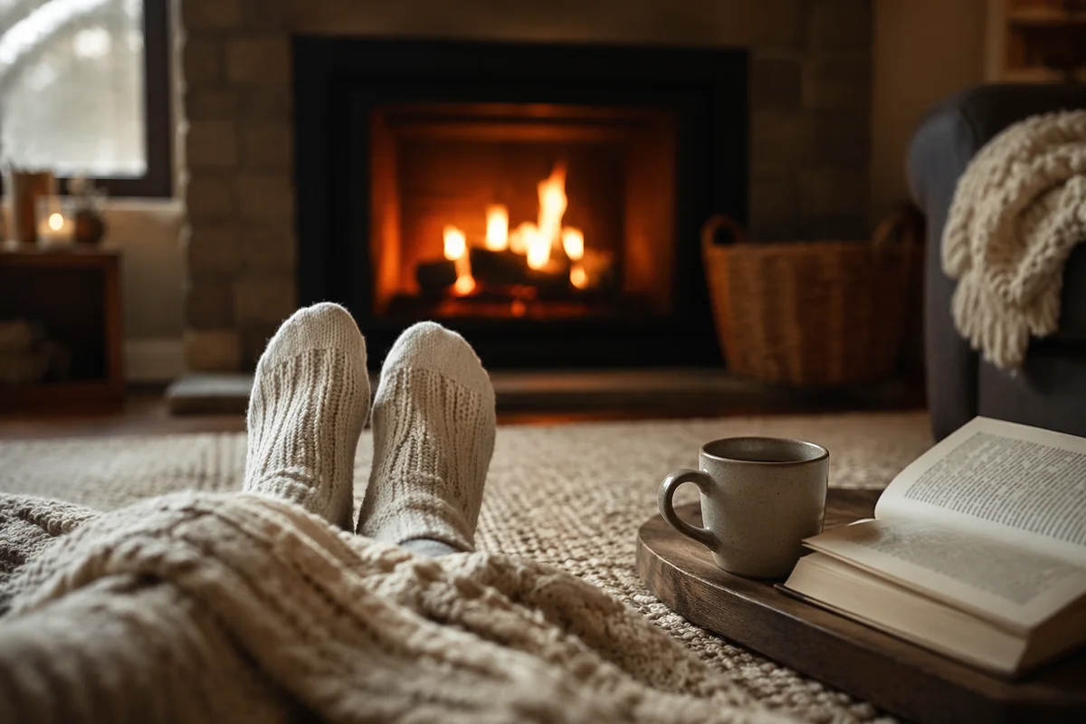 Cozy Knit Socks by Fireplace