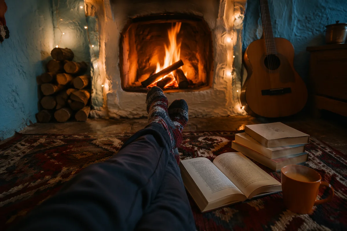 Cozy Socks by Fireplace Winter Evening