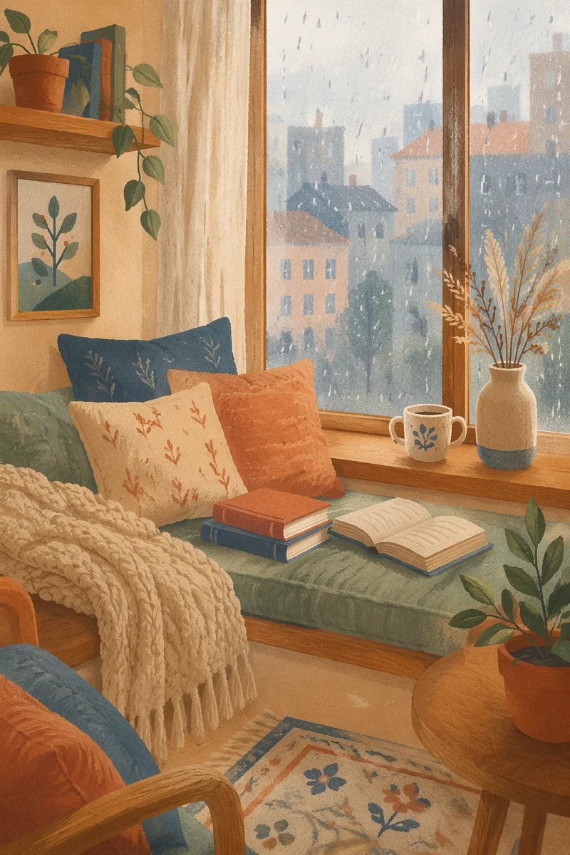Cozy Rainy Window Seat Reading Nook