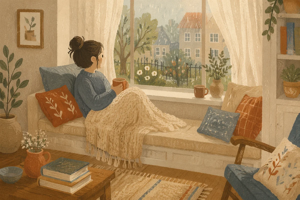 Cozy Window Seat with Books and Cushions