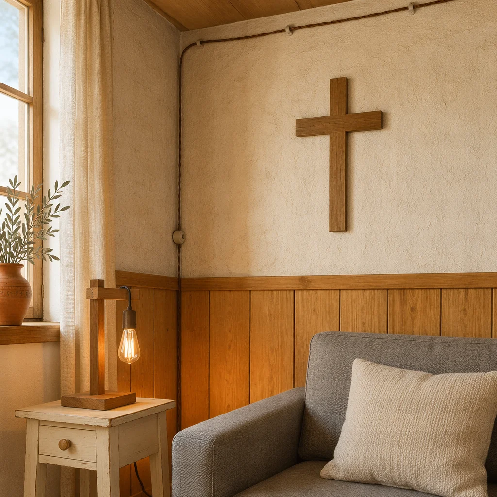 Wooden Cross in Cozy Living Room