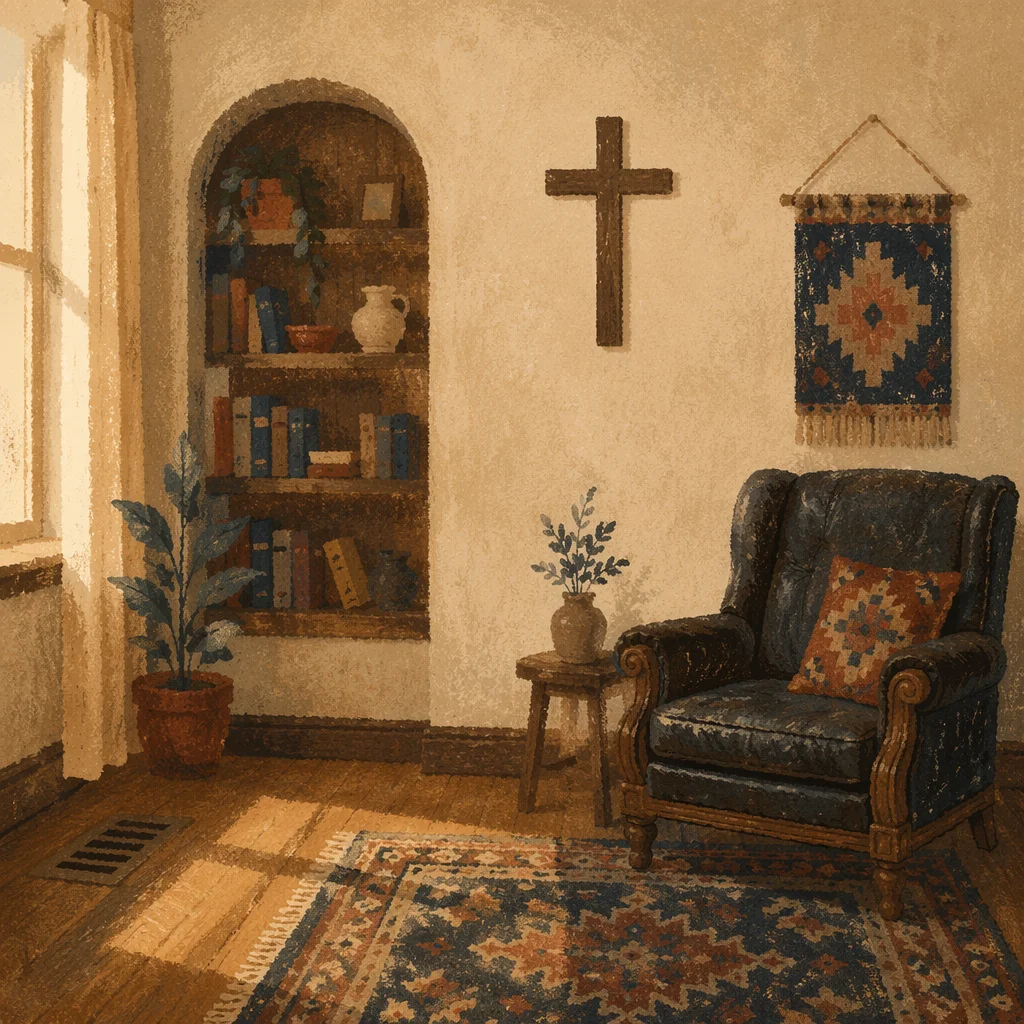 Wooden Cross in Vintage Living Room