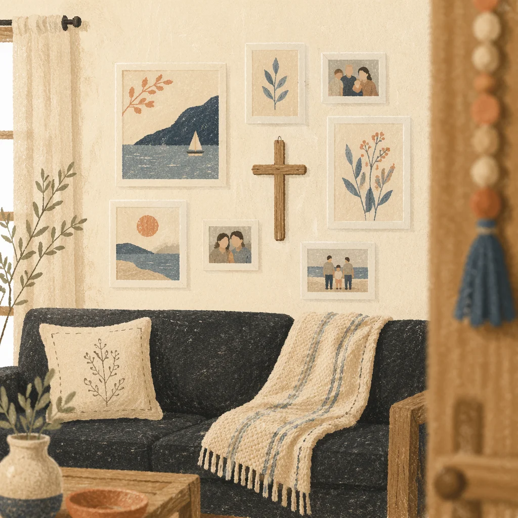 Handmade Cross on Cozy Living Room Wall