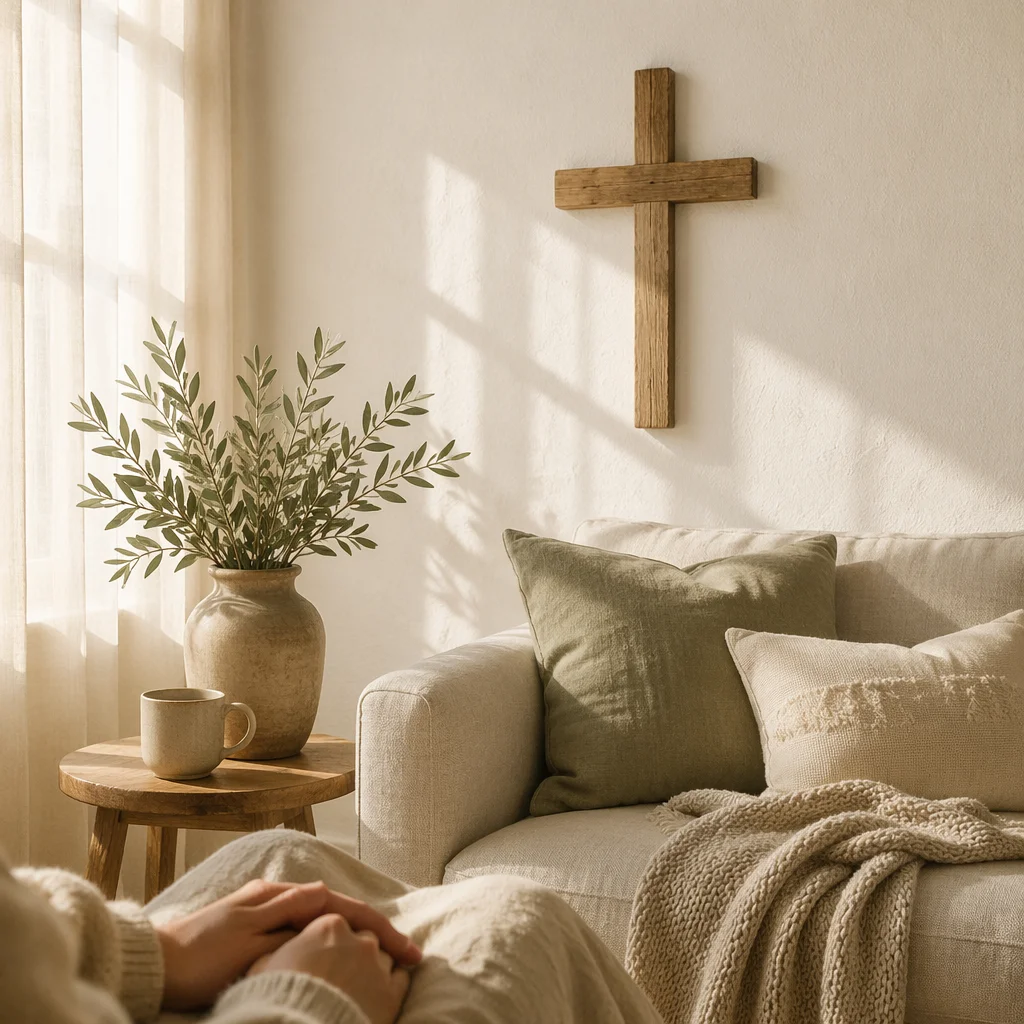 Wooden Cross in Peaceful Living Room