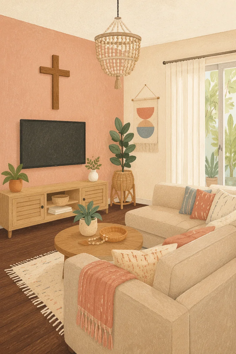 Wooden Cross in Bohemian Living Room