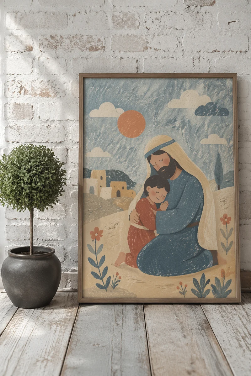 Wooden Cross on Serene Brick Living Room Wall