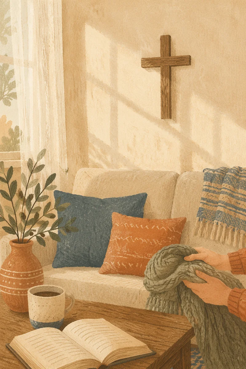 Wooden Cross on Warm Living Room Wall