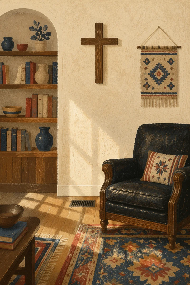 Wooden Cross in Vintage Living Room
