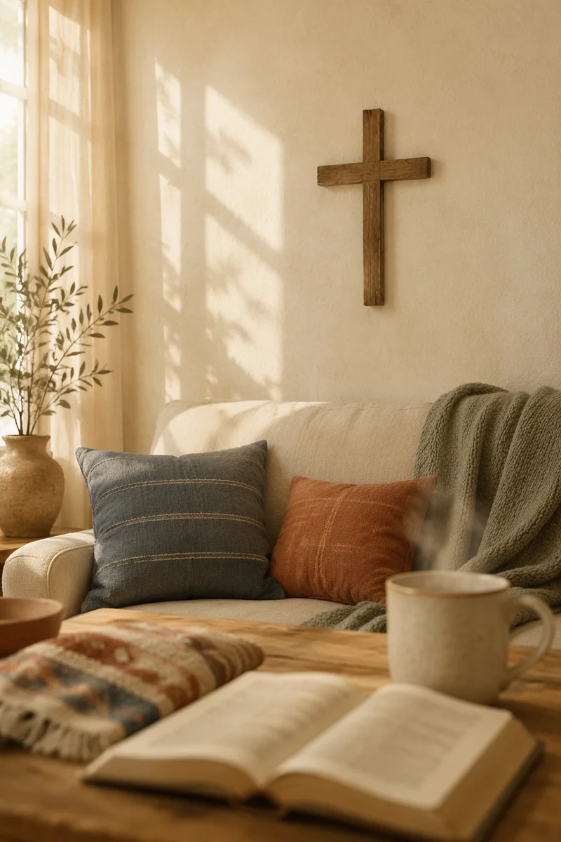 Wooden Cross in Peaceful Living Room
