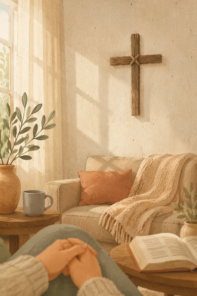 Handmade Cross in Calm Living Room