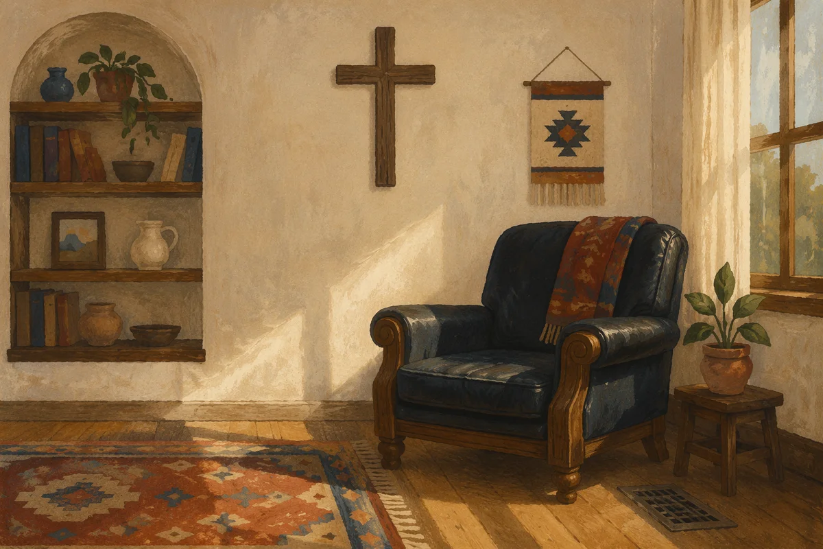 Wooden Cross in Vintage Living Room
