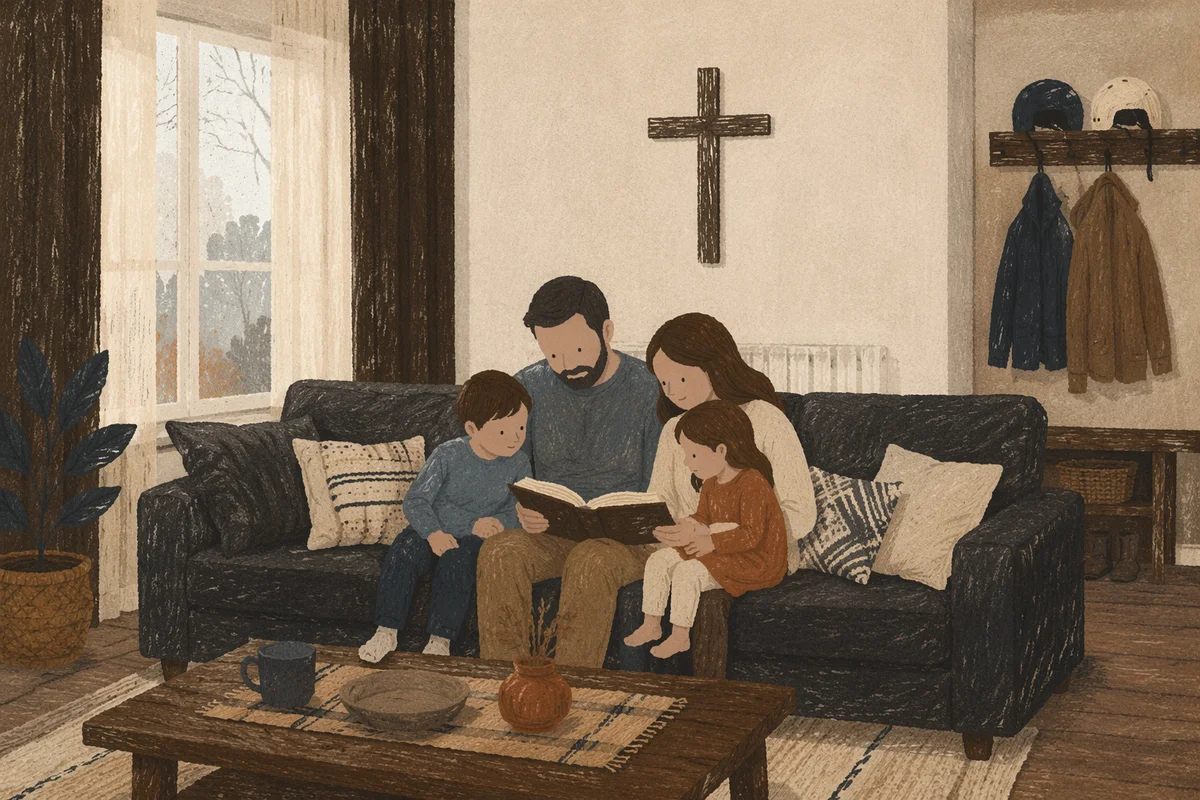 Handcrafted Cross in Calm Modern Living Room