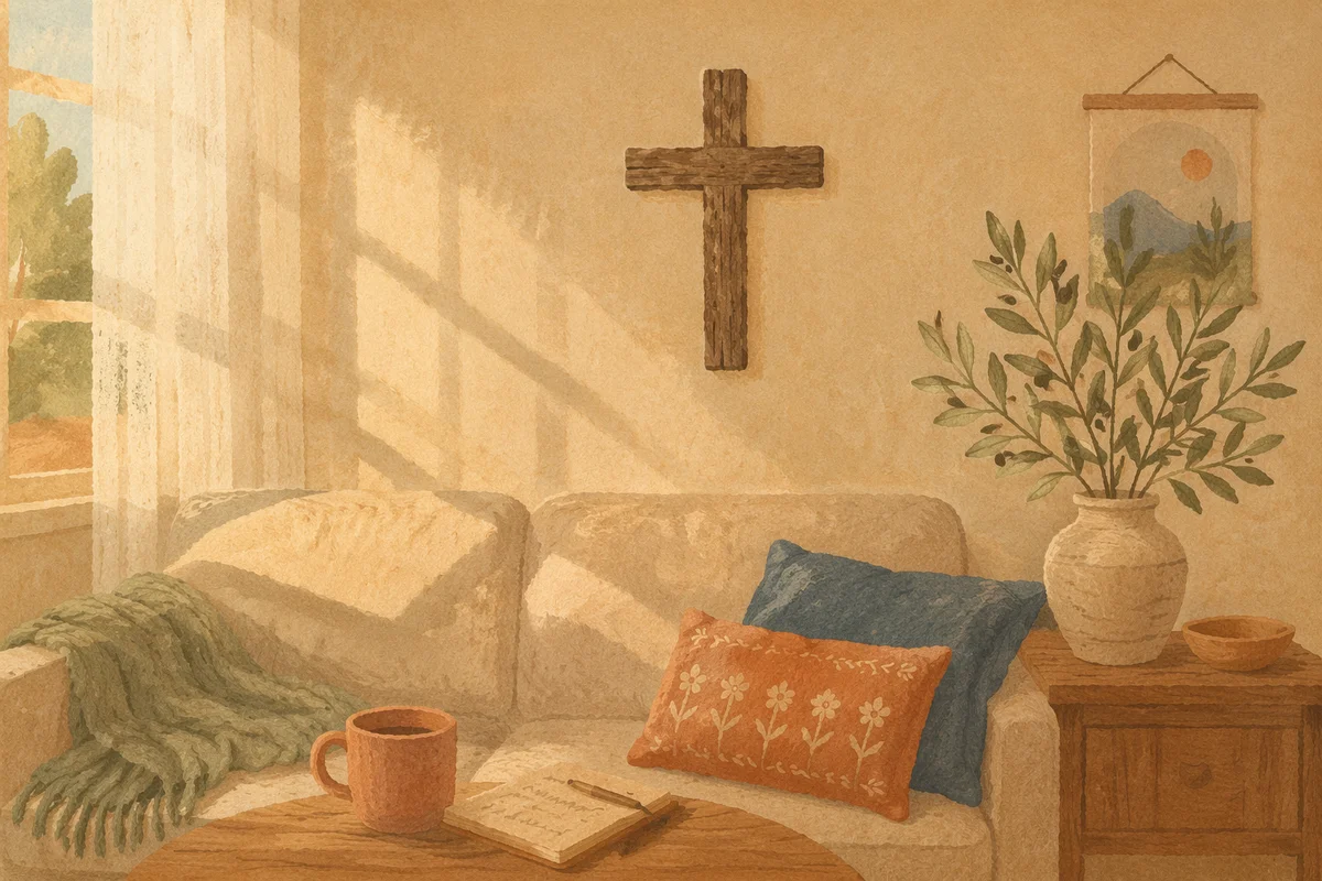 Handmade Cross on Warm Living Room Wall