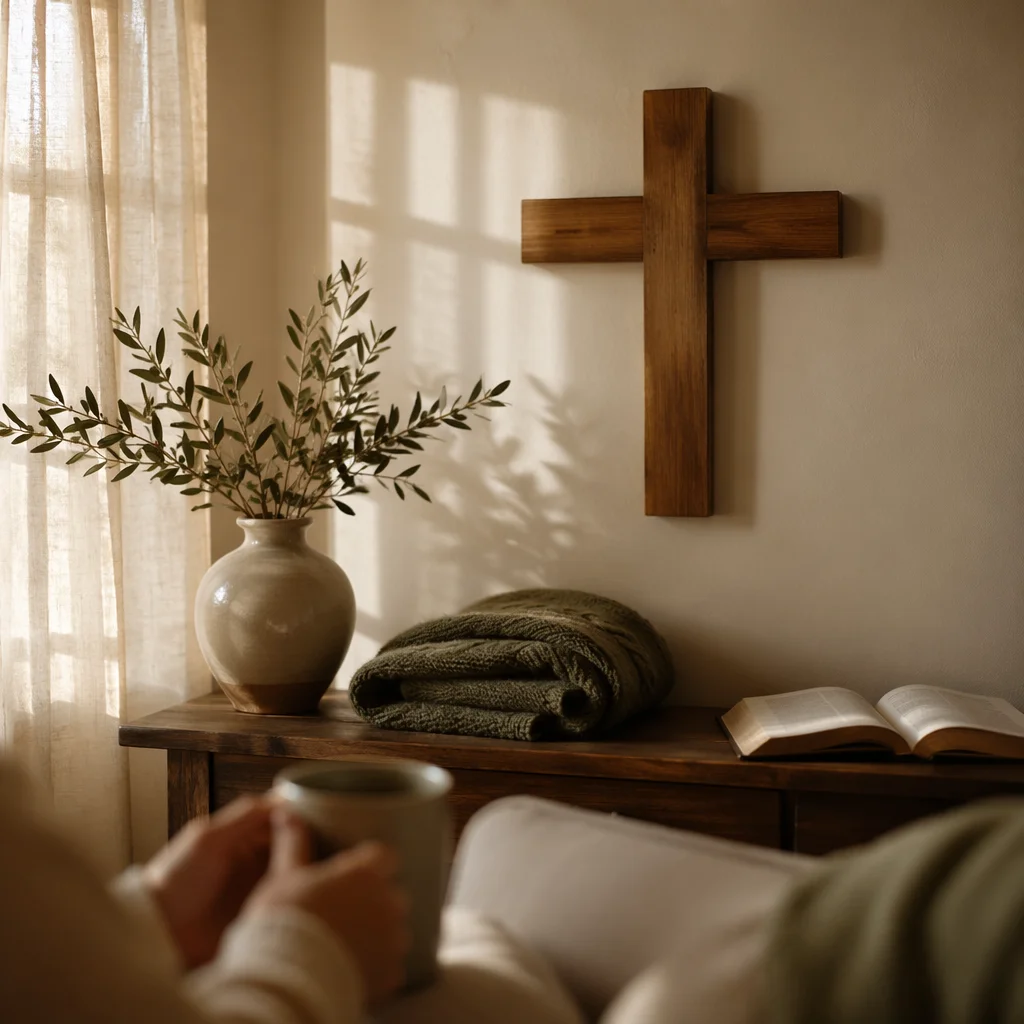 Wooden Cross in Peaceful Living Room