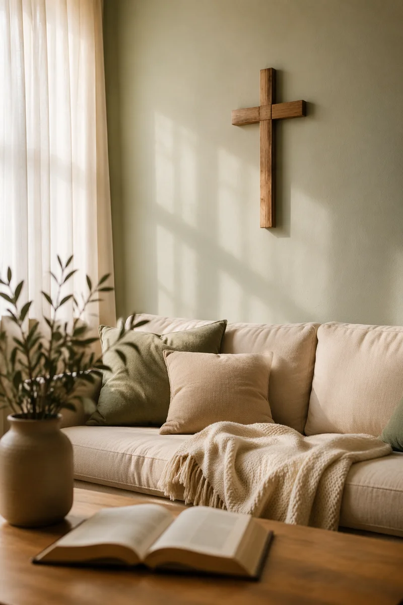 Wooden Cross in Peaceful Living Room