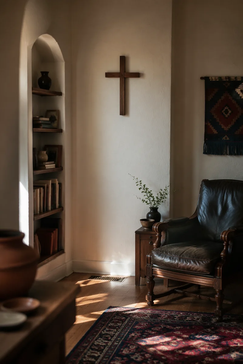 Wooden Cross in Vintage Living Room