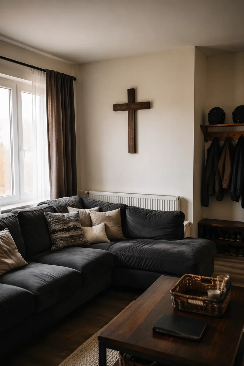 Wooden Cross in Modern Living Room