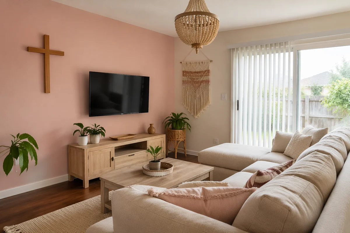 Wooden Cross in Bohemian Living Room