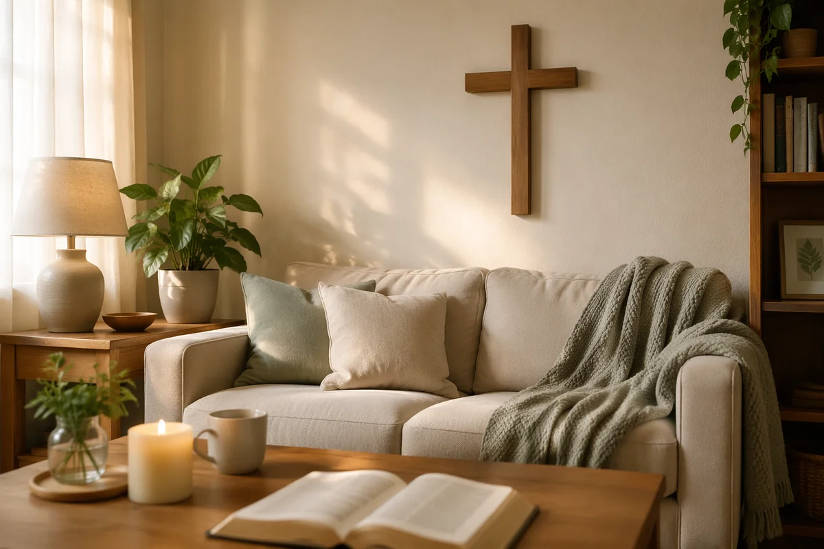 Wooden Cross in Peaceful Living Room